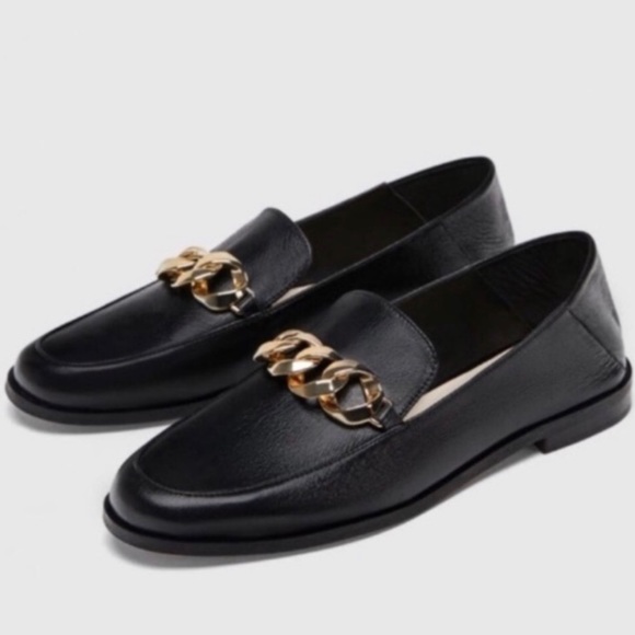 Zara Shoes - Zara Basics Leather Chain Link Loafers